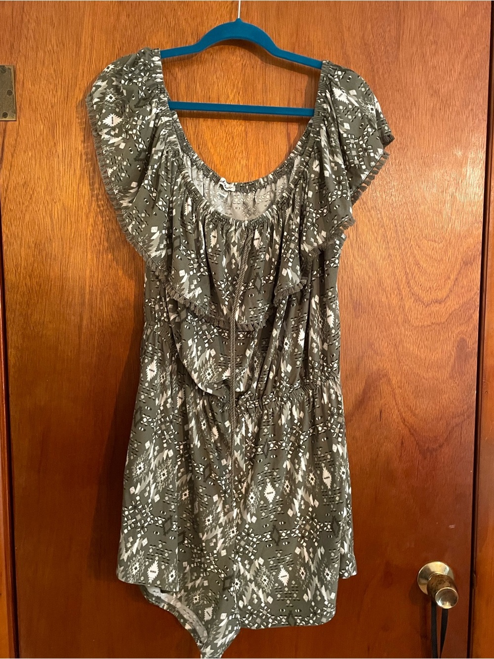 Women's Olive Green Printed Ruffle romper